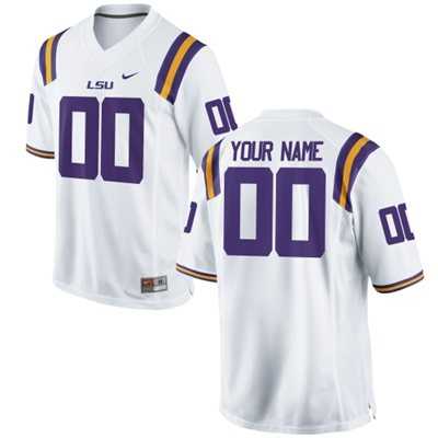 Men's LSU Tigers 2015 Nike White Customized Replica Football Jersey-0